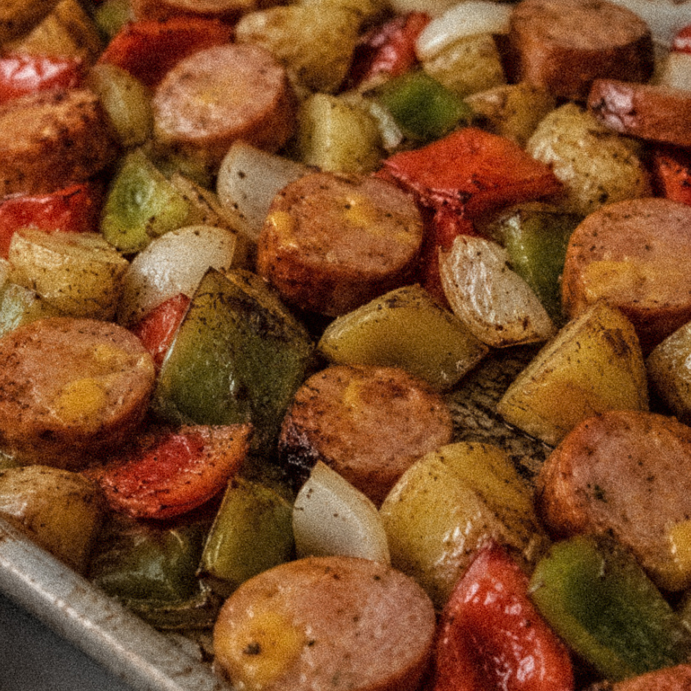 Sheet pan sausage with peppers and onions