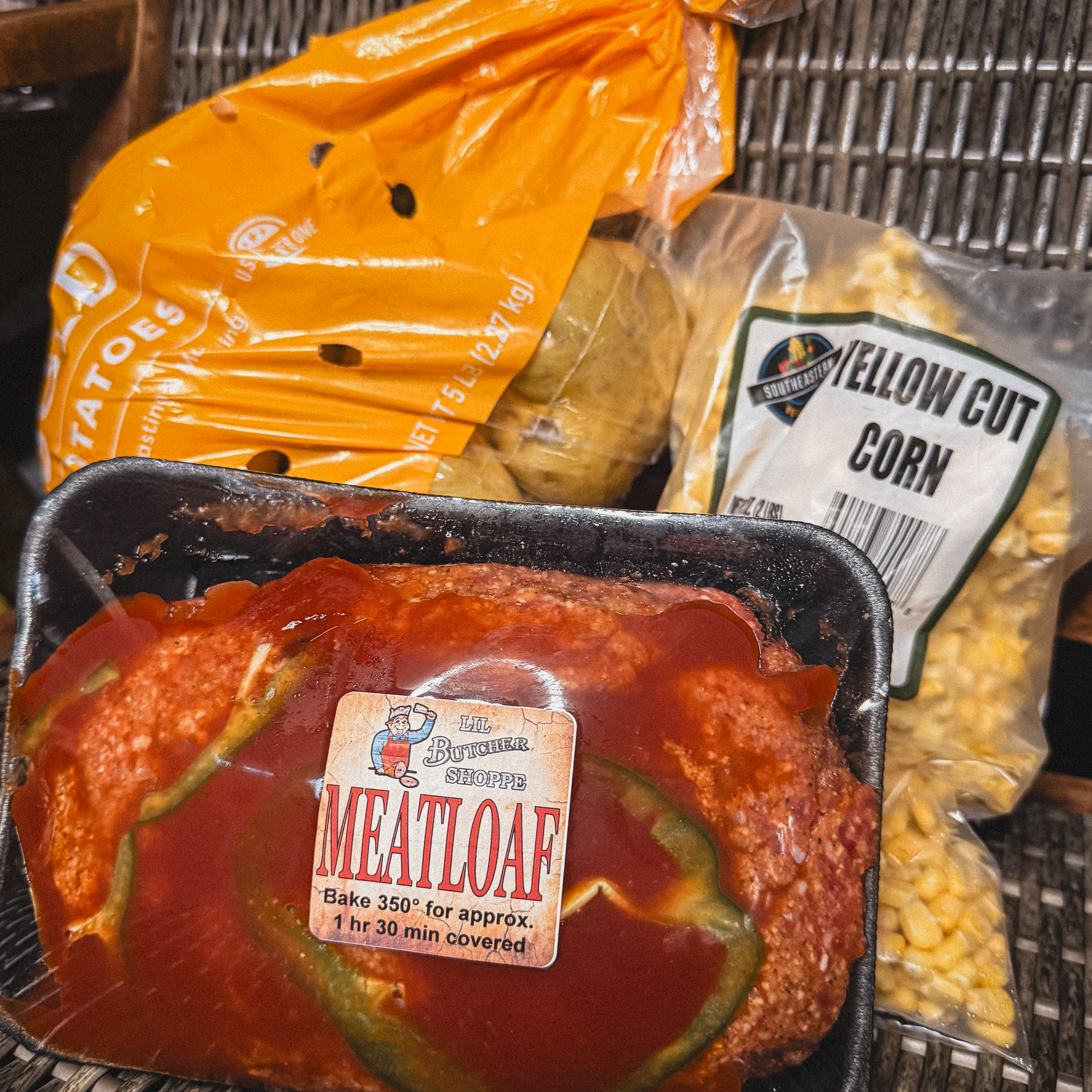 Butcher Shoppe Meatloaf with Garlic Mashed Potatoes and Buttered Corn