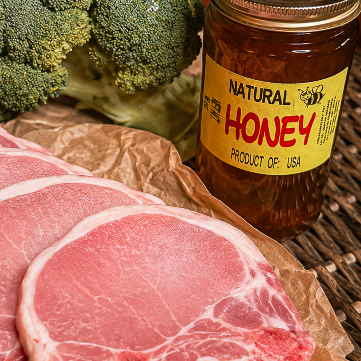 Pork chops, broccoli, and honey
