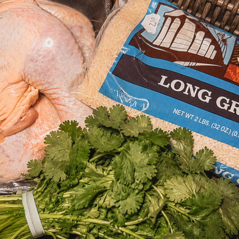 Leg quarters, cilantro, and rice