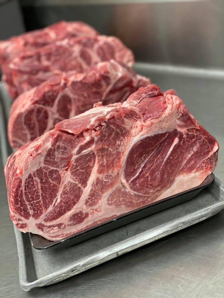 Fresh Boston butt pork roasts at Lil Butcher Shoppe