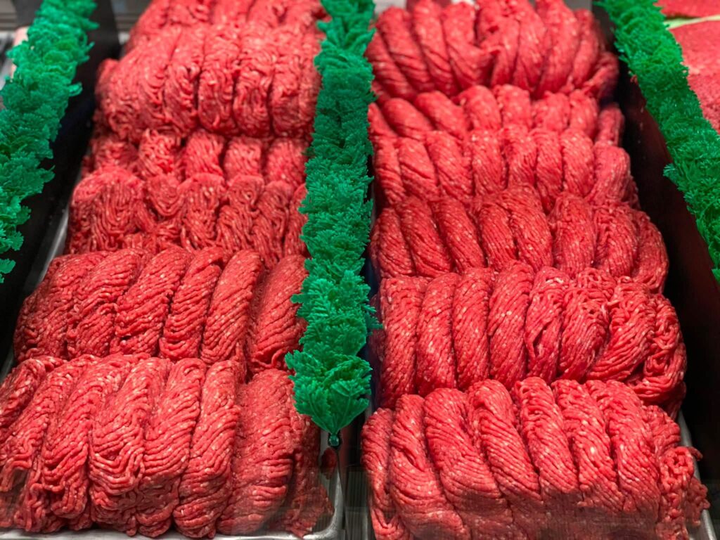 Fresh ground chuck in the case at Lil Butcher Shoppe in Hattiesburg