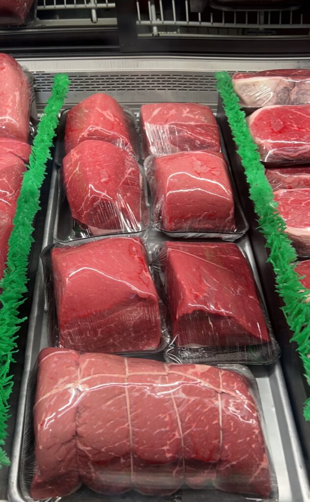 Rump roasts wrapped and ready in the Lil Butcher Shoppe meat case